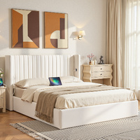 Artiss RITA Double Bed Frame Storage USB White Velvet
