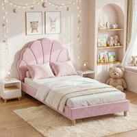 Artiss Single Bed Frame Scallop Upholstered Headboard Pink Velvet Platform Base Support up to 180kg