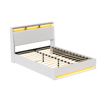 Artiss Double Gas Lift LED Bed Frame - White Storage Headboard