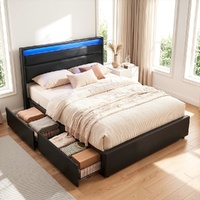 Artiss DUNN Double Bed Frame LED 4 Drawers - Black