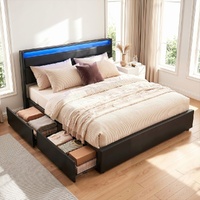 Artiss DUNN Queen Bed Frame LED 4 Drawers - Black