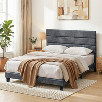 Artiss HUSH Double Bed Frame - Charcoal Linen Headboard