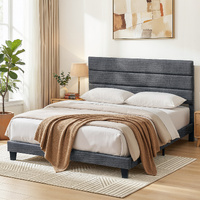 Artiss King Bed Frame Upholstered Charcoal Grey Linen Geometric Headboard