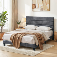 Artiss Queen Bed Frame Upholstered Charcoal Grey Linen Geometric Headboard