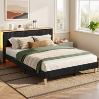 Artiss Double Bed Frame Black Velvet Mood Lighting Headboard