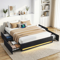 Artiss Queen Bed Frame with Storage Drawers, RGB Lights & Charging Station