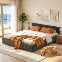Artiss King Bed Frame Chenille Heavy Duty Platform Base Green 300kg Support No Box Spring Needed