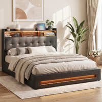 Artiss Queen Bed Frame Gas Lift Storage LED Lights Charging Station