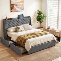 Artiss Queen Bed Frame 4 Drawers Charcoal Wingback Charging 300kg