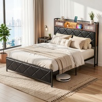 Artiss Double Bed Frame LED Lights Storage Headboard USB Charging