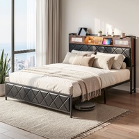 Artiss King Bed Frame LED Lights Storage Headboard Charging Station