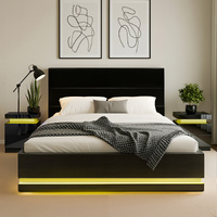 Artiss LUMI Queen Bed Frame RGB LED 16 Colour Bedside Tables Set