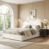 Artiss Double Bed Frame Bedside Table Set Boucle Beige Headboard