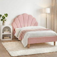 Artiss King Single Bed Frame with Bedside Table Pink Velvet Scallop