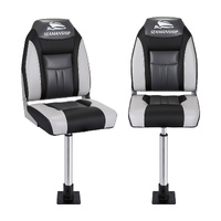 Seamanship 2X Folding Boat Seats with 2X Adjustable Pedestals 55–75cm Marine Seat Swivel High Back 12cm Padding Black