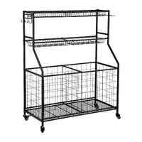 Everfit Sports Equipment Organizer Storage with Wheels - Black