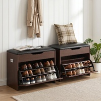 Artiss 2x Shoe Bench Set Flip Drawer Walnut