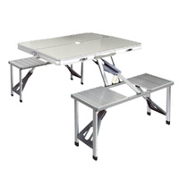 Weisshorn 85cm Folding Camping Table with 2 Bench Chairs Set