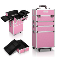 Embellir Makeup Case Beauty Trolley Cosmetic Organiser Box Travel Wheels Pink