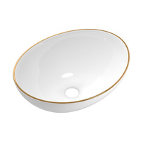 Cefito White Ceramic Gold Line Hand Wash Basin 41x34cm Vanity Sink