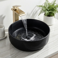 Cefito Matte Black Ceramic Round Vessel Sink Bathroom Vanity Basin