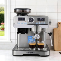 Devanti Espresso Coffee Machine Grinder Milk Frother Stainless