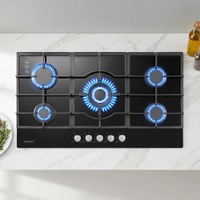 Devanti 90cm Gas Cooktop 5 Burner LPG NG Tempered Glass Hob Black