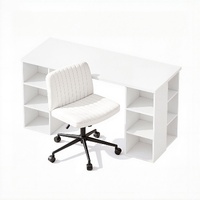 Artiss Office Desk & Chair Set 150cm Computer Desk with 6 Storage Shelves & Ergonomic Cross Legged Chair Armless Cross PU Leather Office Chair with Wh