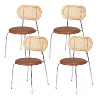 Artiss 4x Dining Chairs PU Leather Rattan Brown