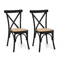 Artiss 2x Dining Chairs Rattan Wooden Rubber Wood Black