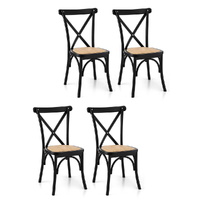 Artiss 4x Dining Chairs Rattan Wooden Rubber Wood Black