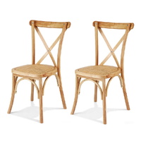 Artiss 2x Dining Chairs Rattan Wooden Rubber Wood Natural