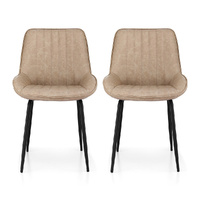 Artiss 2x Retro PU Leather Dining Chairs Kitchen Accent Khaki