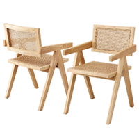 Artiss 2x Dining Chairs Wooden Rattan Seat Rubber Wood