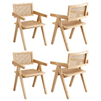 Artiss 4x Dining Chairs Wooden Rattan Seat Rubber Wood