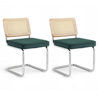Artiss Velvet Rattan Cantilever Chair Set of 2 Green