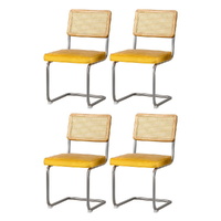 Artiss Velvet Rattan Cantilever Chair Set of 4 Yellow