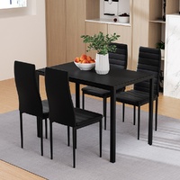 Artiss Dining Set 5 Piece 4 Seater Table & Chairs Black