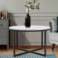 Artiss Round Coffee Table 70cm Marble Effect White