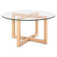Artiss Round Coffee Table 80cm Tempered Glass