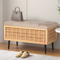 Artiss Storage Ottoman Blanket Box 80cm Weaved Velvet