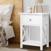 Artiss EMMA White Bedside Table 1 Drawer with Shelf