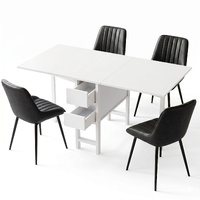 Artiss Dining Table and Chairs Set 5pcs Foldable Kitchen Furniture with 2 Drawers Black and White