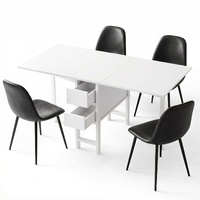 Artiss Dining Table and Chairs Set 5pcs Foldable with 2 Drawers Black and White