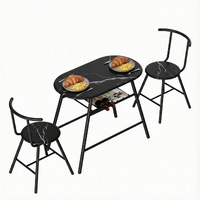 Artiss Oval Dining Table Set 3PC with Storage Wine Rack Black Marble