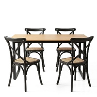 Artiss Dining Table and Chairs Set 5PCS Industrial 4 Black Rattan Chairs for Kitchen, Dining Room, Café