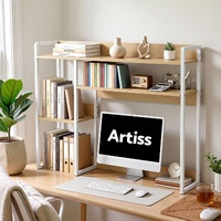 Artist Desk Organizer 2-Tier Desk Shelf 24cm Depth for Unblocked Monitor View Asymmetrical Desk Hutch Dorm for WFH & Gaming Heavy-Duty