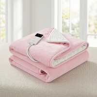 Giselle Electric Heated Blanket Dual Side Fleece Throw Rug Pink