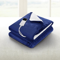 Giselle Bedding Heated Electric Throw Blanket Navy Flannel