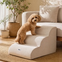 i.Pet Dog Ramp Washable Cover Stairs for Bed Sofa Foam Step Ladder 3 Tier Beige
